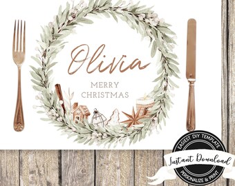 Christmas Placemats, Printable Christmas Placemats, Holiday Placemat Template, Digital Editable Placemat, DIY Printable Placemats with names