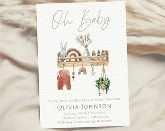 Boho Rainbow Baby Shower Invitation for a Boy or Girl, Pampas Grass Baby Shower Invite, Editable Gender Neutral Baby Shower Invitation
