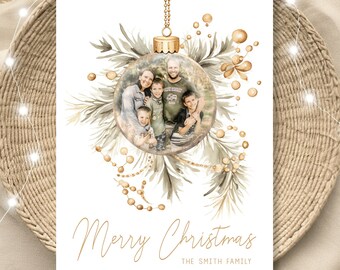 Christmas Photo Card, Editable Christmas Card, Photo Christmas Card Template, Printable Modern Family Christmas Card, Boho Christmas Card