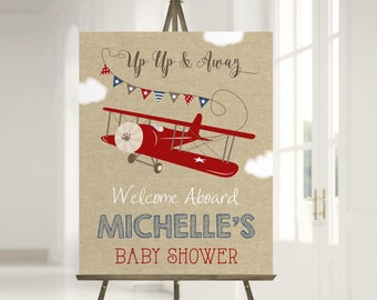 Invite Banner welcome Sign Toppers Thank you card Wishes for Baby card. Vintage AIRPLANE BABY SHOWER Package Airplane Baby Shower Pack