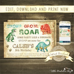 Dinosaur Birthday Invitation, Instant Download, Editable and Printable by you with Corjl, Dinosaur Party Invite image 1