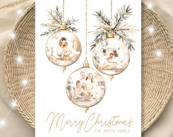 Christmas Photo Card, Editable Christmas Card, Photo Christmas Card Template, Printable Modern Family Christmas Card, Bauble Christmas Card