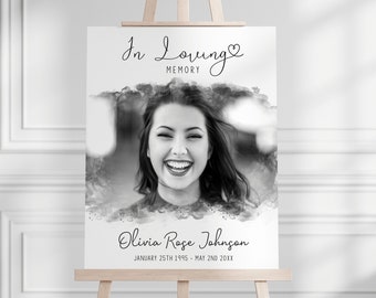 Funeral Welcome Sign with Photo, Printable Celebration of Life Poster, Editable Memorial Sign, In Loving Memory Poster, DIY Funeral Display