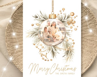 Photo Christmas Card Template, Editable Christmas Photo Card, Modern Photo Christmas Card, DIY Printable Christmas Card, Boho Holiday Card