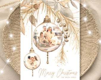 Christmas Photo Card, Boho Christmas Card, Photo Christmas Card Template, Modern Printable Christmas Card, DIY Editable Christmas Card