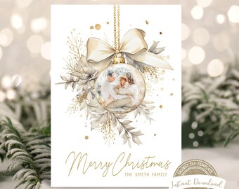 Editable Christmas Photo Card, Printable Christmas Card, Printable Holiday Card Template, Modern Happy Holidays Card, DIY Photo Holiday Card