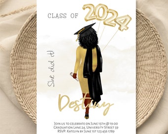 African American Graduation Announcement, She did it Graduation Party Invite, Graduation Invitation Template, Personalized Class of 2024