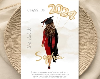 Personalized Graduation Invitation, Class of 2024 Party Invite, Digital She did it Graduation Announcement, Printable Graduation Template