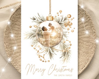 Christmas Photo Card, Editable Christmas Card, Photo Christmas Card Template, Printable Modern Family Christmas Card, Bauble Christmas Card