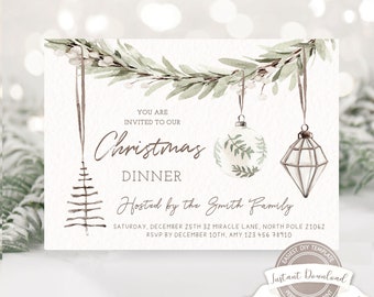 Christmas Invitation, DIY Christmas Dinner Invite, Boho Christmas Dinner Invitation, Minimalist Christmas Party, Modern Christmas Invite