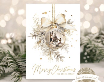 Christmas Photo Card, Printable Christmas Card, Editable Photo Christmas Card Template, Minimalist Christmas Card, Bauble Christmas Card