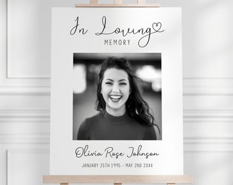 Funeral Welcome Sign with Photo, Minimalist Celebration of Life Poster, Editable Modern Memorial Sign, In Loving Memory Funeral Display Sign