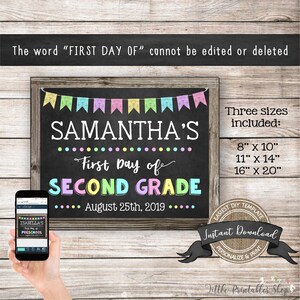 Back to School Sign, Editable First Day of Second Grade Sign for a Girl, Printable First Day of School Poster, DIY First Day Photo Prop image 3