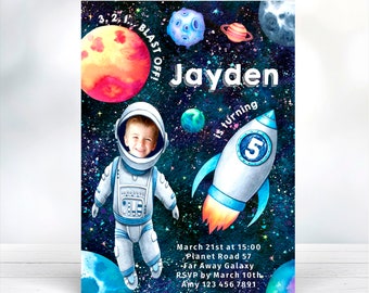 Space Birthday Photo Invitation, INSTANT DOWNLOAD, Printable Space Invite, Editable Astronaut Party Invitation, FREE Smartphone Evite Inc.