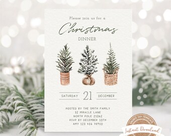 Simple Christmas Invitation, Editable Christmas Dinner Invitation, Printable Christmas Dinner Invite, Modern Christmas Party Invitation