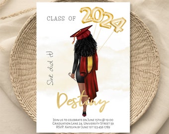 African American Graduation Invitation, She did it Graduation Party Invite, Graduation Announcement Template, Personalized Class of 2024