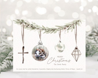 Christian Christmas Photo Card, DIY Religious Christmas Card, Editable Christmas Card, Printable Isaiah 9:6, Cross Christmas Card Template