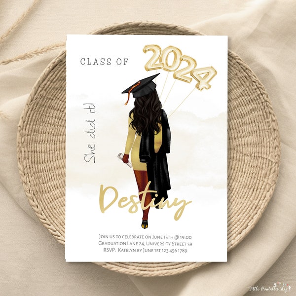 African American Graduation Invitation, She did it Graduation Party Invite, Graduation Announcement Template, Personalized Class of 2024