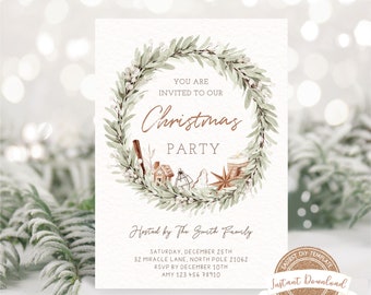 Christmas Party Invitation, Printable Christmas Party Invite, Minimalist Holiday Party Invitation, Christmas Dinner Invite, Christmas Invite