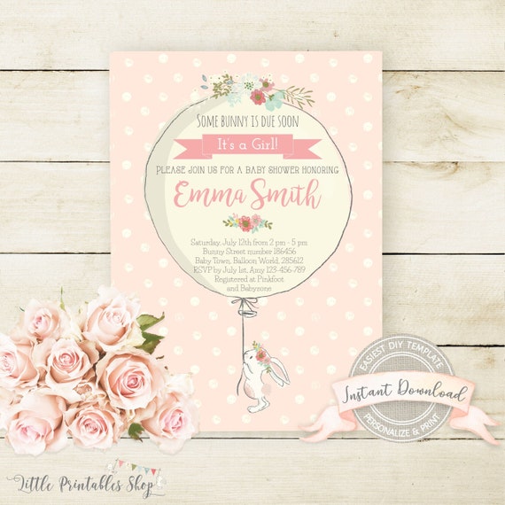 Bunny Baby Shower Invitation Instant Download Editable and - Etsy