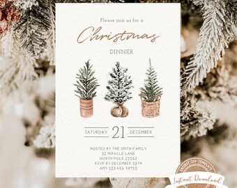 Editable Christmas Invitation, Simple Christmas Dinner Invitation, Boho Christmas Dinner Invite, Modern Christmas Party Invitation