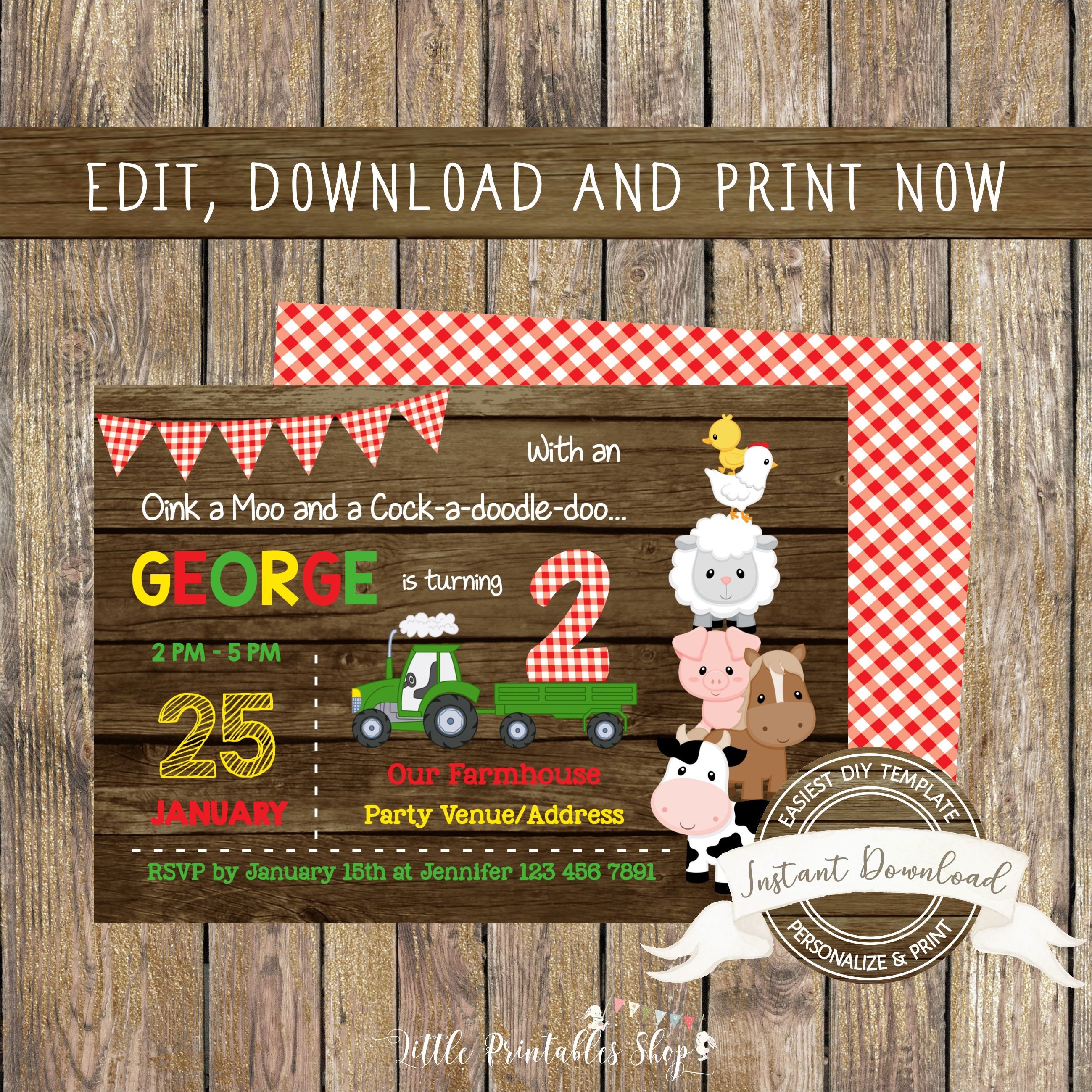 Farm Birthday Invitation Template, Barnyard Invite for Boy or Girl, Instant  Downlaod, Editable and Printable by You With Corjl, Any Age - Etsy, image size:2598x2598