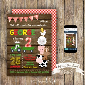 Farm Birthday Invitation for Boy or Girl, Instant Download, Editable and printable by you with Corjl, Barnyard Invitation, Farm Party Invite image 1