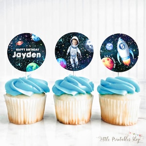 Space Cupcake Toppers, Instant Download, Digital Printable, DIY Space Birthday Cupcake Toppers with Photo, Editable Space Party Printables