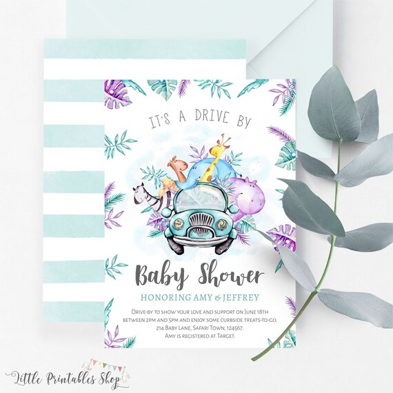 Editable Drive By Baby Shower Invitation, Safari Baby Shower Drive