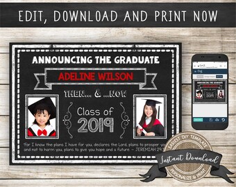 Graduation Photo Announcement, Editable and Printable by you with Corjl, INSTANT DOWNLOAD, Christian Graduate Template, Jeremiah 29 11