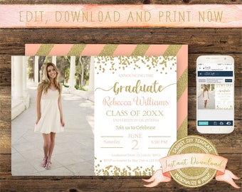 Graduation Photo Invitation, Instant Download, Editable Invite with Picture, Printable, Digital Announcement Template, Graduation Party 2023