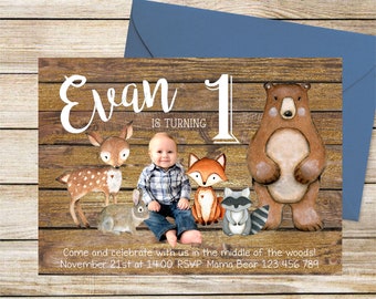Woodland Birthday Invitation, Forest Animals Invite for a Boy, Forest Friends, Custom Printable Invitation, Photo Invite, Woodland Creatures