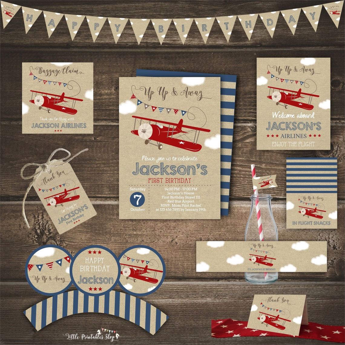 Airplane Party Printable Set Vintage Airplane Birthday | Etsy