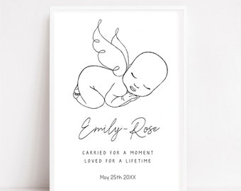 Angel Baby Print, Infant Loss Keepsake, Personalized Miscarriage Gift, Loss of Baby, Digital Stillbirth Wall Art, Grieving Gift Line Art