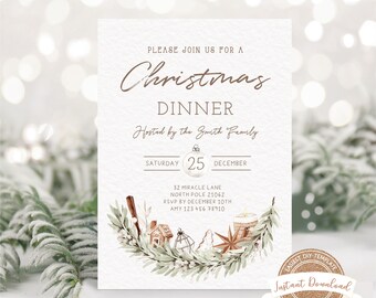 Christmas Invitation, DIY Christmas Dinner Invite, Boho Christmas Dinner Invitation, Minimalist Christmas Party, Modern Christmas Invite