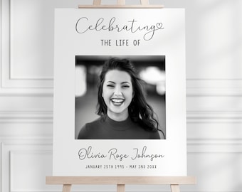 Memorial Welcome Sign with Photo, Simple Celebration of Life Poster, Editable Modern Funeral Sign, In Loving Memory Funeral Display Sign