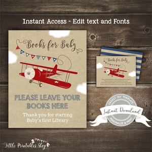 Book Request Tickets and Sign for an Airplane Baby Shower, Books for Baby Cards, INSTANT DOWNLOAD, Editable and Printable by you with Corjl