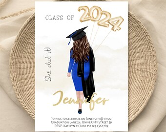 Graduation Invitation 2024, Personalized Graduation Party Invite, Printable Graduation Announcement Template, She did it Grad Invitation