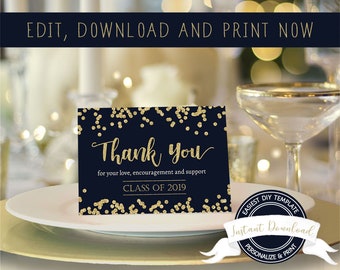 Graduation Thank You Cards, INSTANT DOWNLOAD, Editable with Corjl, Digital 3.5 x 5 cards, DIY Printable Template