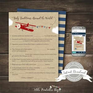 Baby Traditions Around the World Game for an Airplane Baby Shower, Editable and Printable by you with Corjl, Instant Download