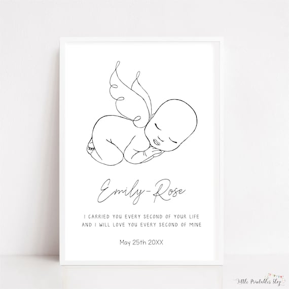 Miscarriage Gift, Baby Loss Print, Personalized Angel Baby Keepsake, Loss of Baby Line Art