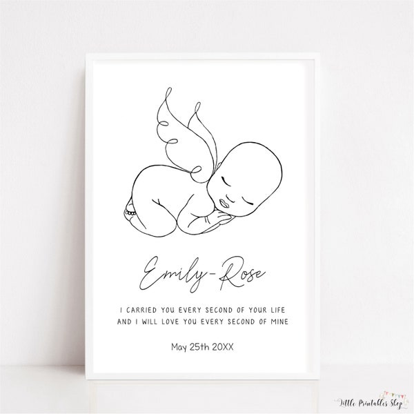 Miscarriage Gift, Baby Loss Print, Personalized Angel Baby Keepsake, Loss of Baby Line Art, Digital Stillborn Wall Art, Grieving Gift