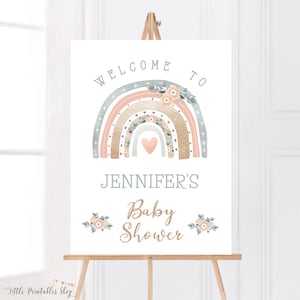 Boho Rainbow Baby Shower Welcome Sign, Editable and Printable by you with Corjl, , Digital, Boho Rainbow Baby Shower Decor, Boho Baby Shower