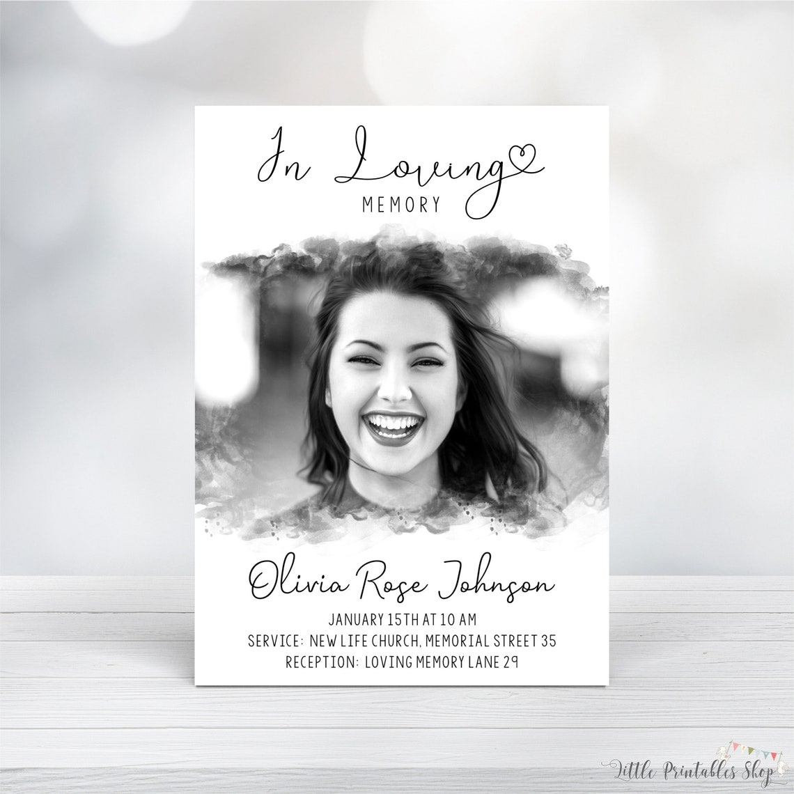 Funeral Invitation Editable Memorial Invitation Watercolor Etsy