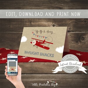 Editable Airplane Food Tent Cards, Instant Download, Edit and print yourself with Corjl