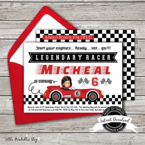 Digital Race Car Birthday Photo Invitation, INSTANT DOWNLOAD, Editable Racing Car Party Invite, FREE Printable Version Inc. Grand Prix Evite bild 3
