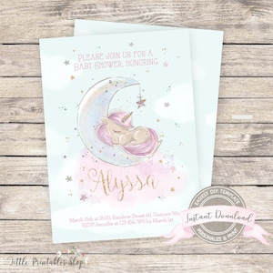 Unicorn Baby Shower Invitation, Editable and Printable by You, Instant Download, DIY Digital, Pastel Girl Baby Shower Invite image 1