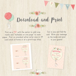 May include: A baby shower invitation design with a pink polka dot background. The design features a balloon, a bunny, and the text "Thank You For Showering Our Baby With Love". The words "Download and Print" are also visible.