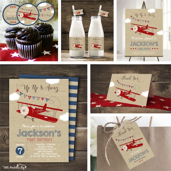 Airplane Birthday Decorations, Red Vintage Airplane Party Bundle Set ...