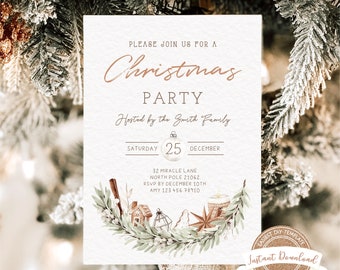 Christmas Party Invitation, Editable Christmas Party Invite, Modern Holiday Party Invitation, Boho Christmas Dinner Invite, Christmas Invite